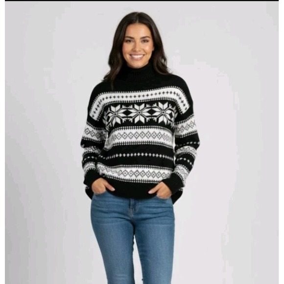 Nicole Miller Black And White Turtleneck Sweater Size XL - Picture 2 of 7